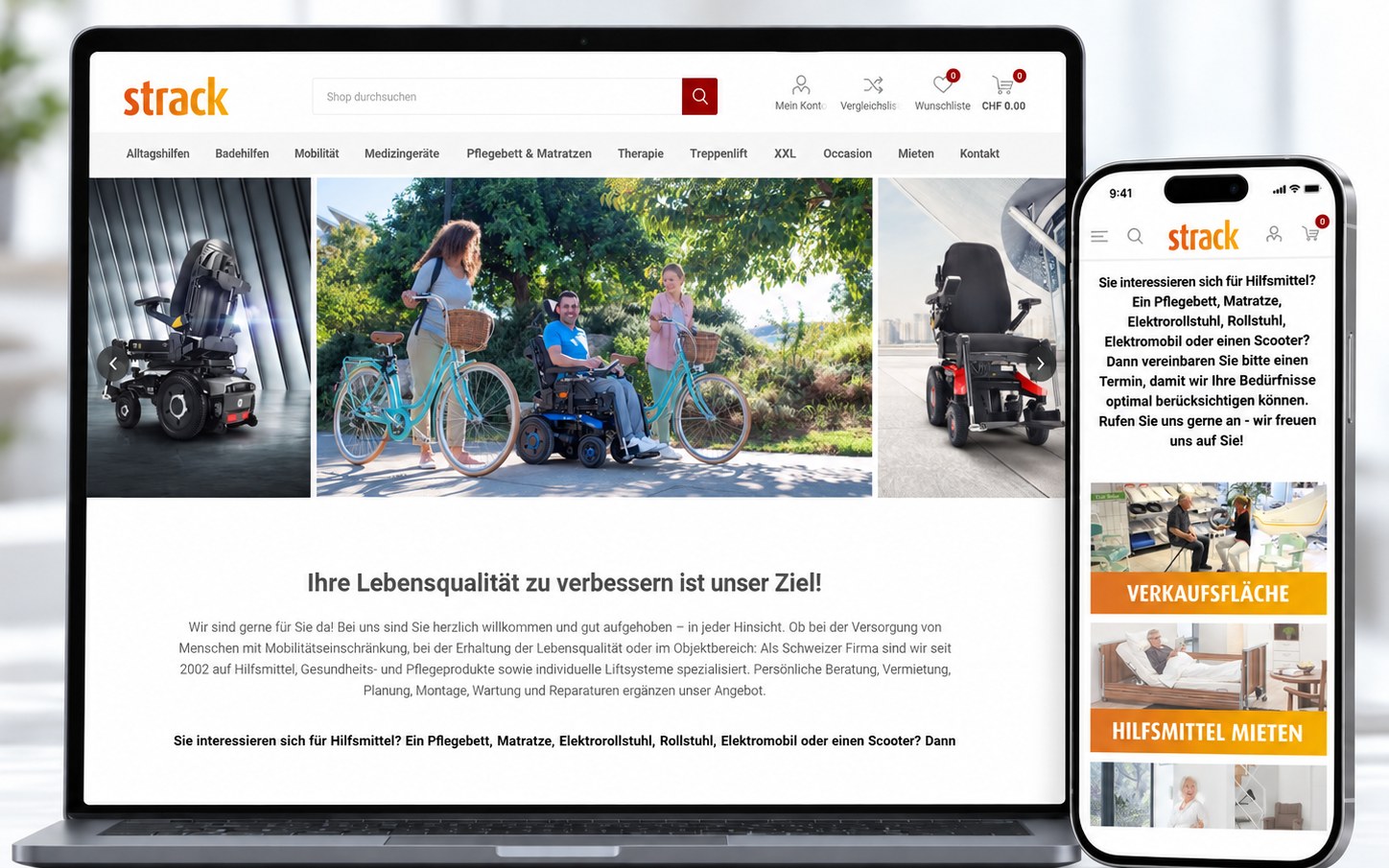 Screenshot Onlineshop von strack.ch